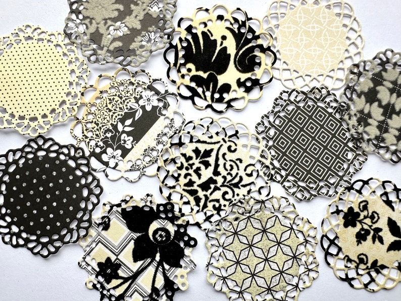 Crème velvet doilies Die cut doilies Black and cream doilies Die cut doilies set of 12 pieces image 1