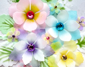 Fleurs coupées | Kit de cartes de fleurs | Fleurs vélin | Feuilles découpées | Feuilles de vélin