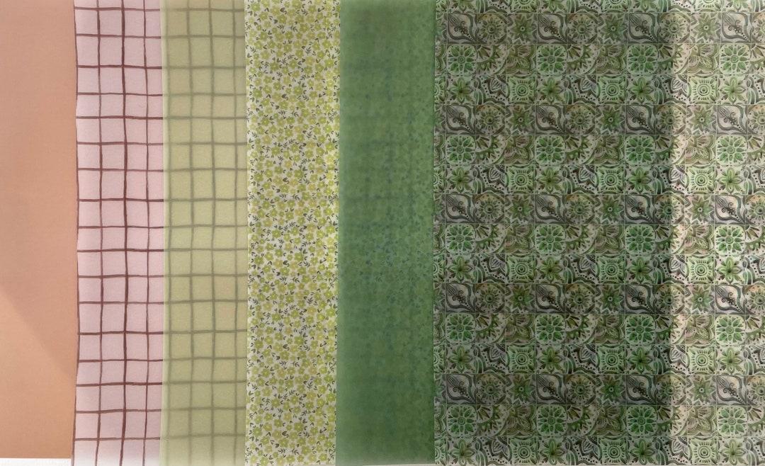 Vellum Paper Flowers Green Yellow Brown Colours Patterned Semi Etsy