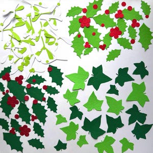 Houx découpé | Gui découpé | Lierre découpé | Découpes de Noël | Baies découpées | Feuilles découpées | Kit de cartes de Noël