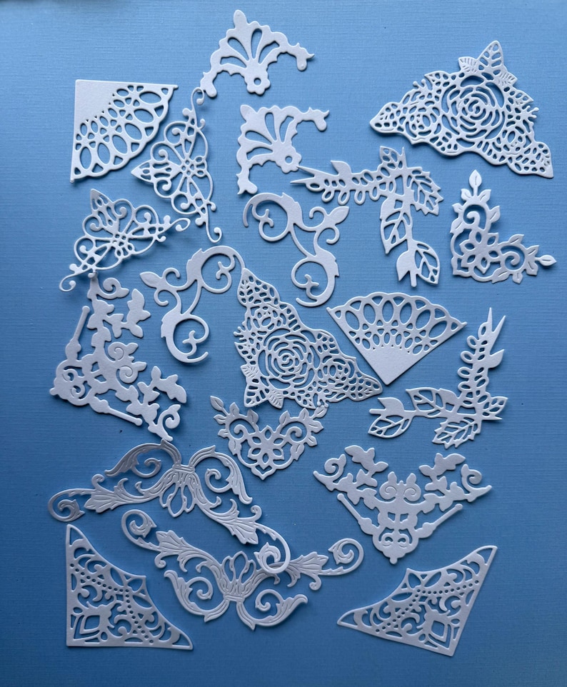 Die Cut Card Corners: Lacy Floral Paper Craft Embellishments - Etsy