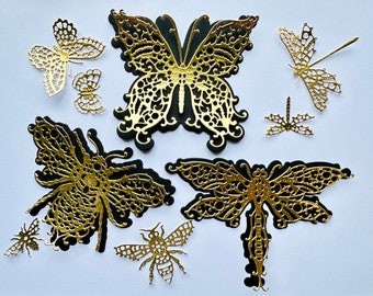 Die cut insects | Magical insects | Die cut butterflies | Die cut dragonflies | Die cut bees | Gold foil insects