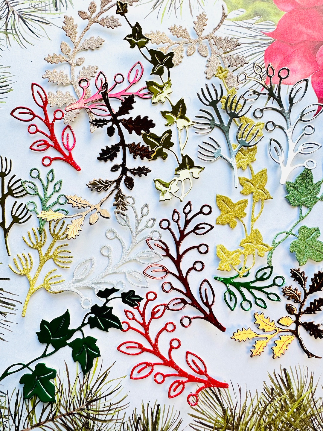 Christmas Floral Stems Christmas Foliage Christmas Die Cut Ivy Etsy