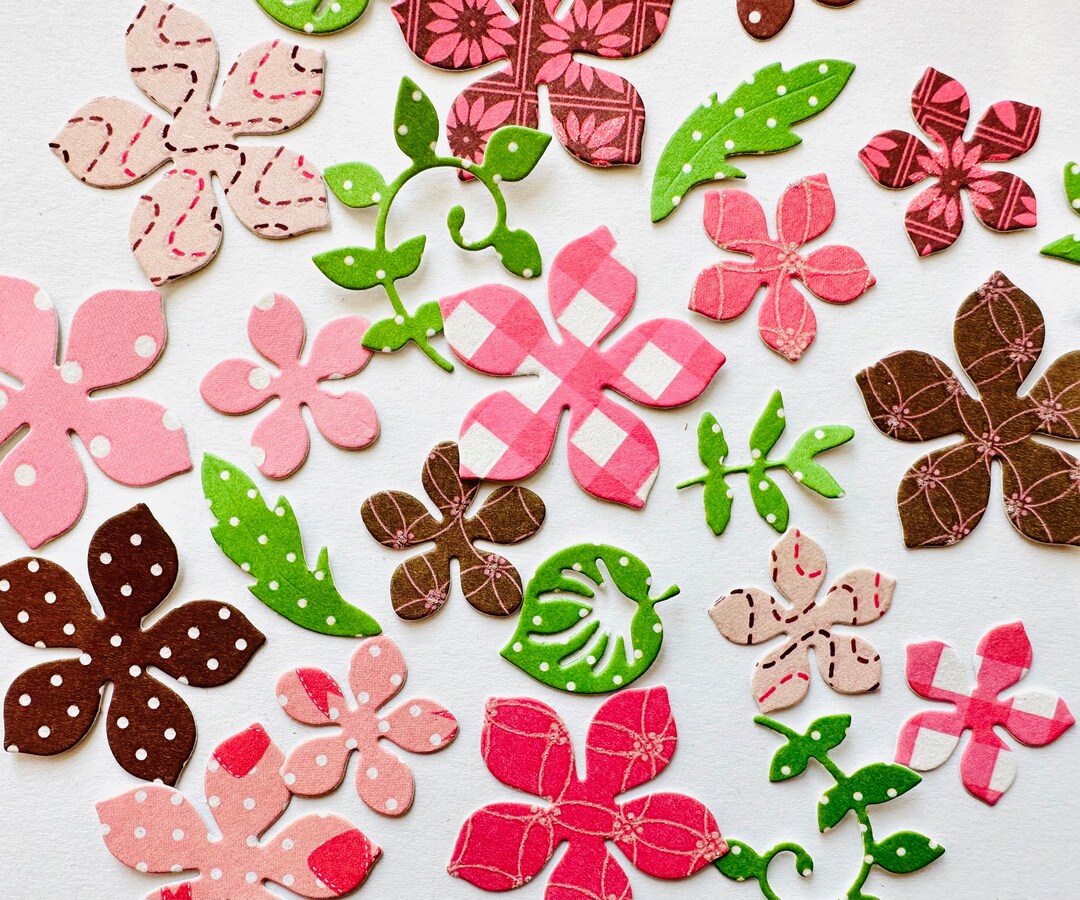 Die Cut Flowers and Leaves With Glitter Accents Pink Brown Etsy