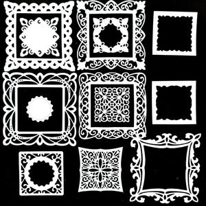 Die cut frames | Nesting frames | Square frames | Ornate frames | Card toppers | Papae reframes | Scrapbook frames