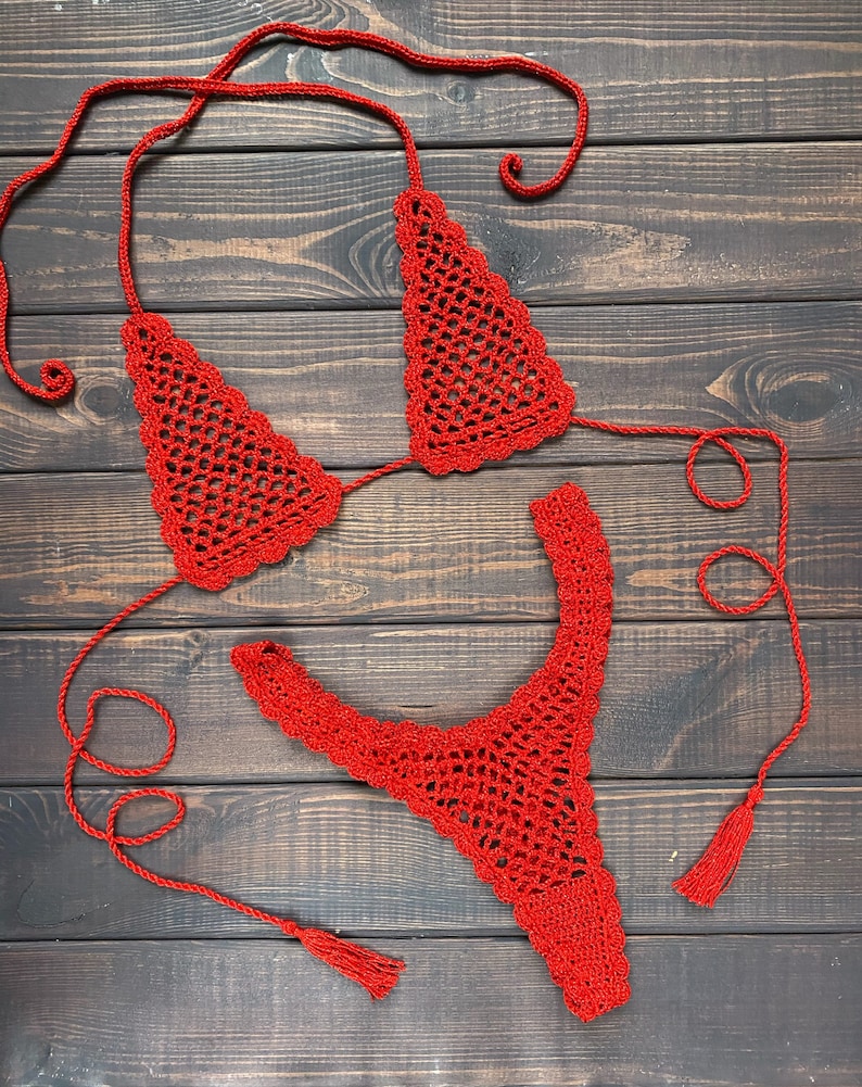 Red Extreme Micro Bikini Set See Thru Sheer Bikini Extreme Etsy Israel ...