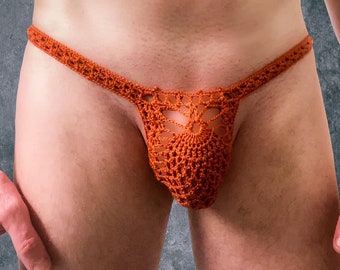 Crochet mens underwear, male pouch thong, mens bikini swimwear