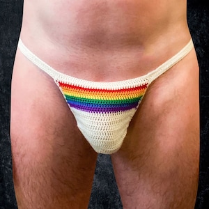 Rainbow mens thong swimwear, gay pouch thong underwear, pride mens string bikini