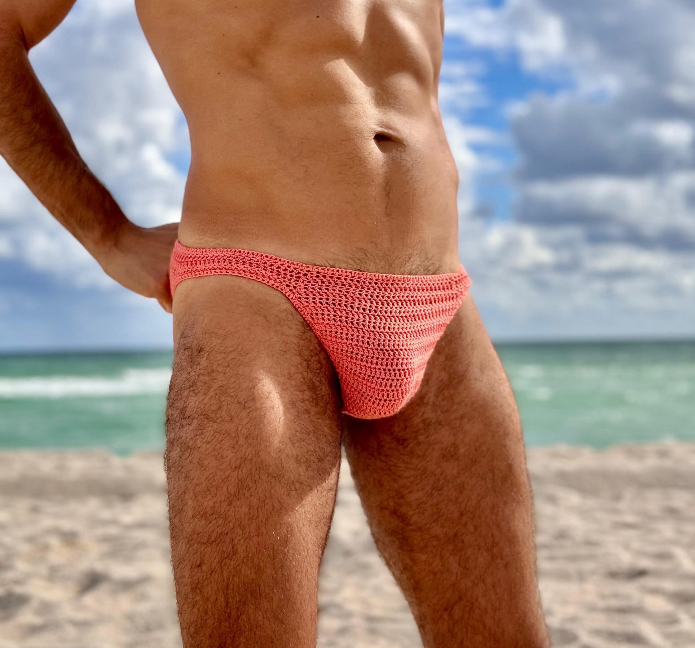 Mens crochet hotsell swim trunks
