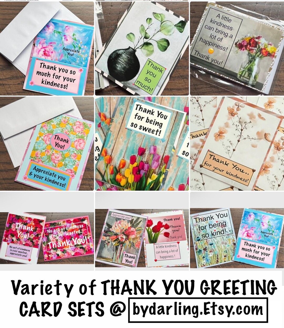THANK YOU Note Card Sets With Floral Designs / FLOWER Thank You Notes ...