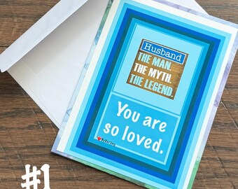 Husband Greeting Cards / Father’s Day Note Cards / Anniversary Cards / Happy Birthday Cards / I love you Notes / Cards sold individually