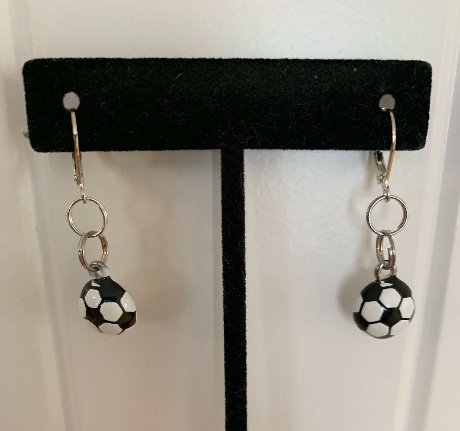 Soccer Ball Dangle Earrings Silver lever back Hooks Soccer Etsy