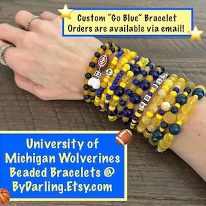 Michigan Wolverines Beaded Bracelets. College themed Jewelry. U of M Bracelets. University of Michigan Gifts. Go Blue-Maze-Gift box included