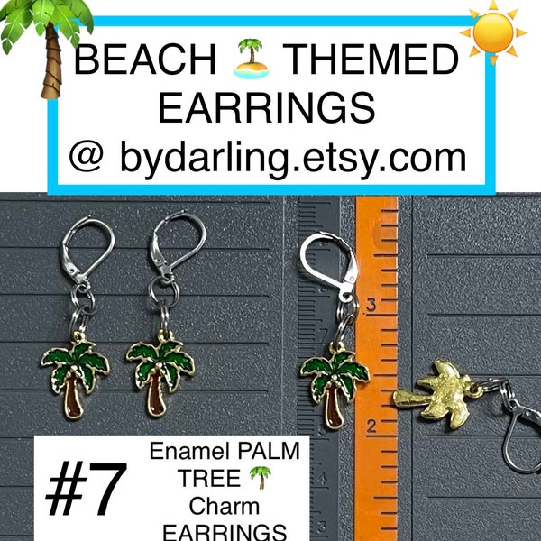 Beach themed Earrings. Enamel charms - Rhinestone Palm Tree earrings. Palm Trees-Starfish-Anchors-Pineapples. Earrings. Jewelry gifts.