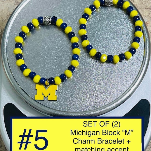 Michigan Wolverines Charm Bracelets College themed Jewelry. Beaded Bracelets. Earrings. Michigan Gifts. Block M charm. U of M. Go Blue.