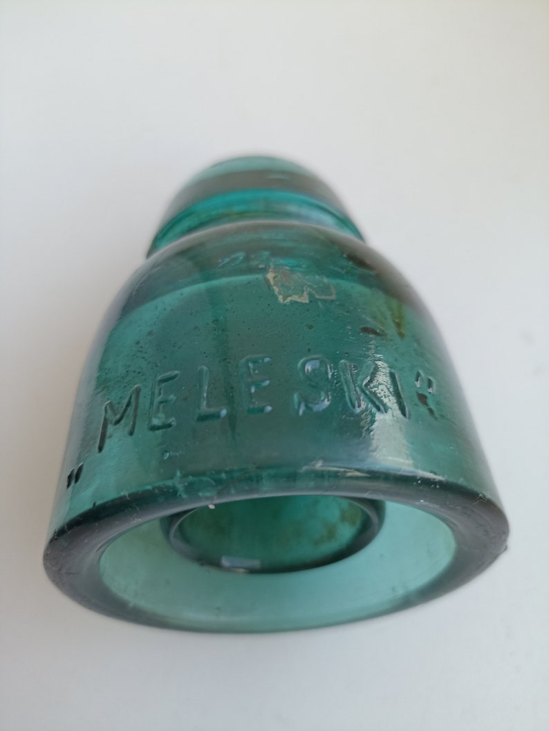 Antik 1920-29 Estnischer grüner Glasisolator mit Handelsmarke Meleski Bild 8