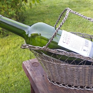 Koszyk na wino ze srebra próby 1960, pleciony uchwyt na butelkę ze srebra próby 925, luksusowa zastawa stołowa, akcesoria barmańskie