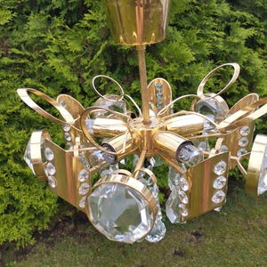 Vintage Gilt Brass and Faceted Crystal Chandelier Ernest Palme for Palwa, Austria, 1960s