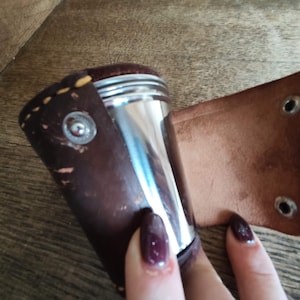 Vintage  Sweden Leather Case With 3 Metal Stirrup Cups