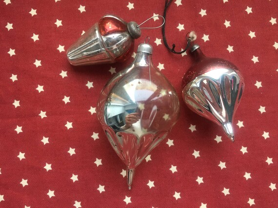 ヴィンテージ ガラス　オーナメント アンティーク　クリスマス　手吹き　レトロ ヴィンテージ クリスマス ガラス オーナメント ソビエト 3 個セット