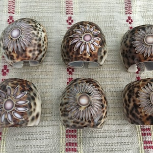 6er Set Handgeschnittene Natürliche Muschel Serviettenring Halter Strand Haus Dekor, Boho Braun Leopard Muschel