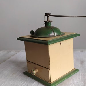 antique Swedish wood metal  coffee grinder mill in working condition.