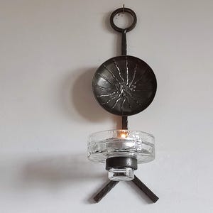 Swedish  Hand-Forged Iron and Glass wall Candle Holder / Wall Sconce, Brutalist design, Scandinavian Design