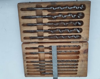 Jeu de mèches tarières vintage C. I. FALL Suède et boîte en bois d'origine #31C