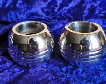 Paire de bougeoirs réversibles vintage plaqués argent de style moderne Mid-Century en métal lourd, look danois, 1000 g +