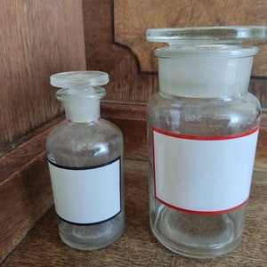 Set 2 pezzi Bottiglie da laboratorio per farmacia in vetro vintage ceco Bottiglie mediche per farmacia inutilizzate