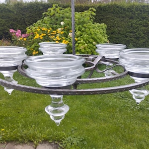 Art Deco Ceiling Candlestick Vintage Swedish Wrought Iron and Glass 5 arm Candle Holder Scandinavian Candelabra