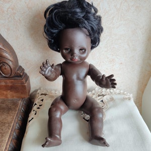 Vintage Rubber Doll Circa 70/80s Black Girl With Open Close Eyes