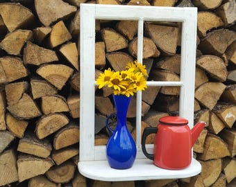 Antique Handmade Farm wooden small window frame shelf.