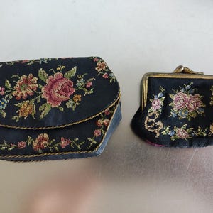 Monedero antiguo Monedero bordado Monedero antiguo Petit Point - Juego de 2 / Década de 1900