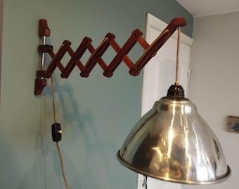 Lámpara de tijera de madera vintage, lámpara de pared tipo acordeón, iluminación moderna danesa