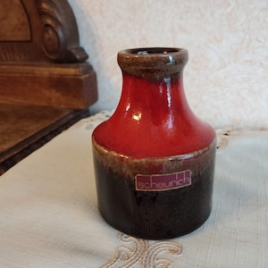 Vintage Scheurich Keramik Fat Lava Vase with Red and Black Striped Fat Lava Glaze Mid Century 1960 Big West German Pottery Vase Stamp 550-10