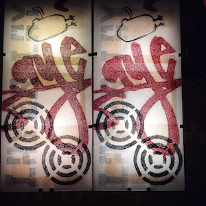 Set 2  Wall lamps  Julia Treutiger for Ikea - Gyllen Design Pop Art lamp with decorated glass panel