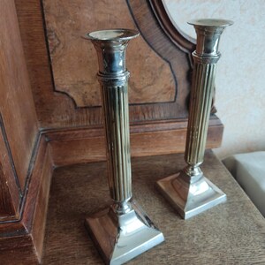 Pair of Vintage Silver Plated Candle Holders, Handmade 1920s Candle Sticks, Art Deco Brass and Silver Taper Holders, Antique Home Decor