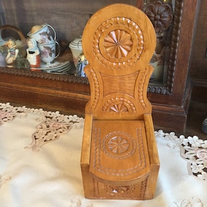 Vintage Wood Carved Salt Box Folk Tramp Art Primitive Wall Hanging Salt Container, Salt Jar, Rustic Kitchen Decor