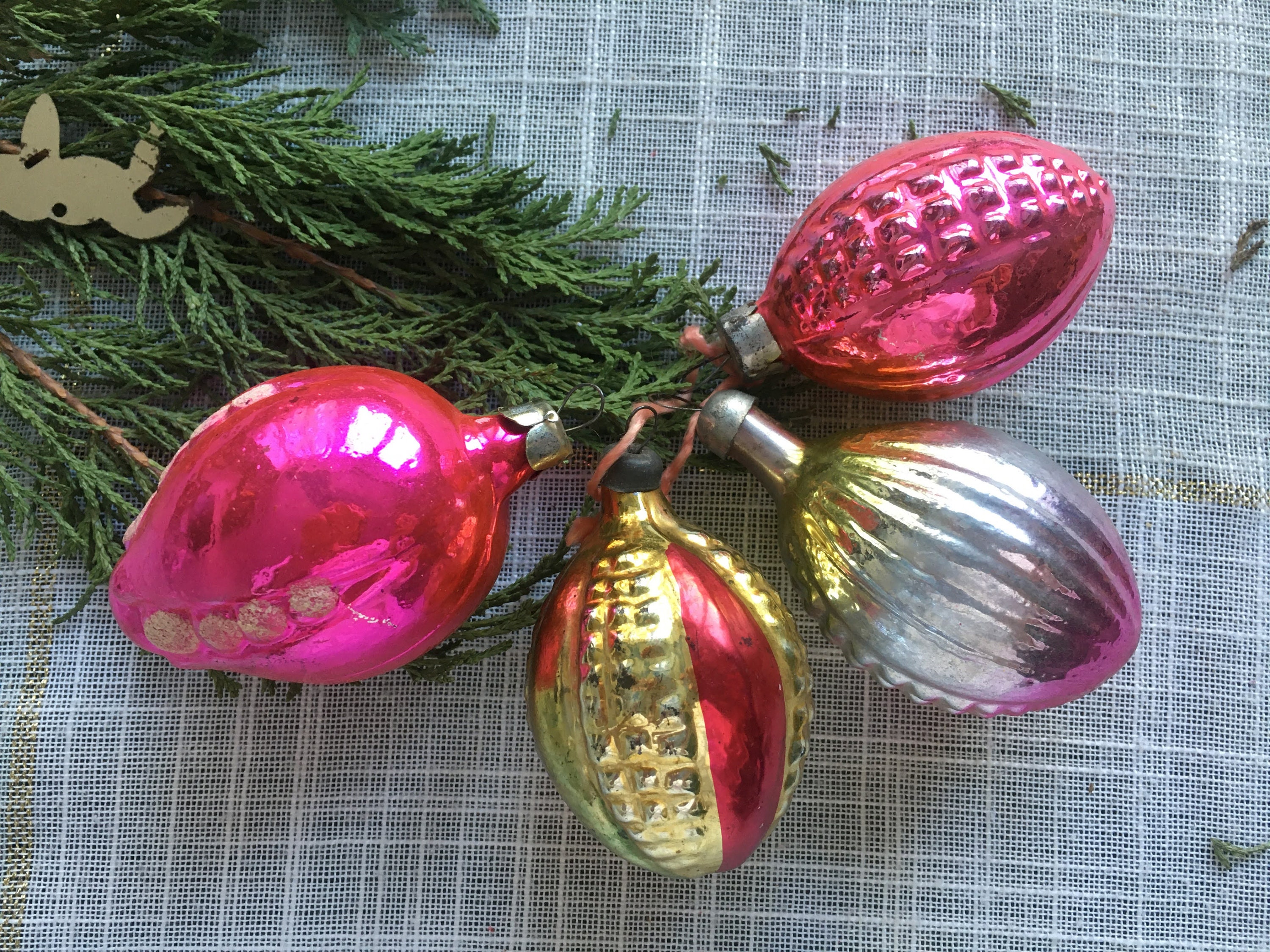 ヴィンテージ クリスマス ガラス オーナメント ソビエト 4 個セット