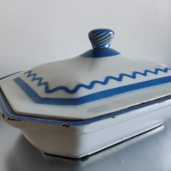 Vintage 50's KLAFRESTROM Sweden  Blue & White Enamel Over Cast Iron Casserole DISH With Lid