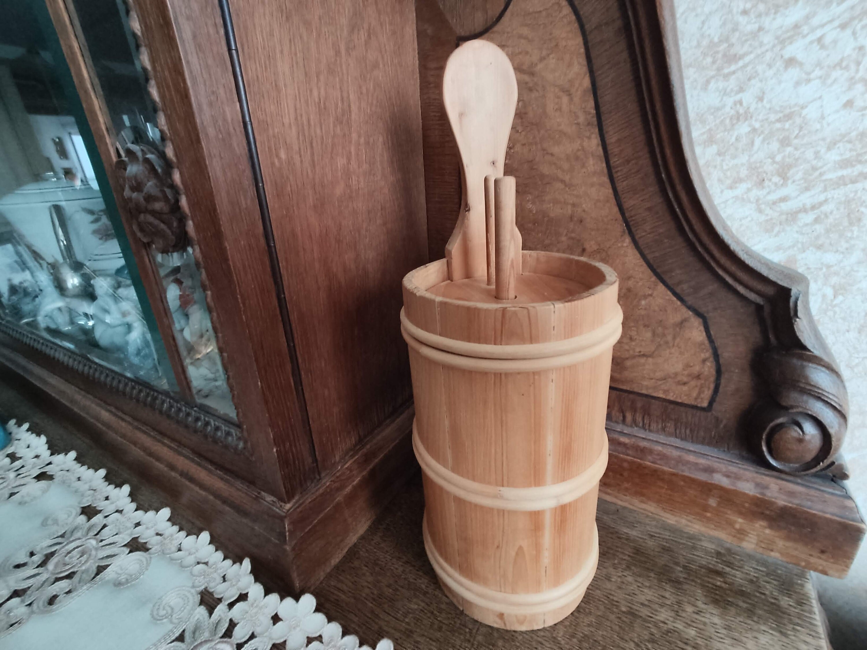 Wooden Plunger Butter Churn Handmade 2 Liters 2.1 Qt Natural Wood
