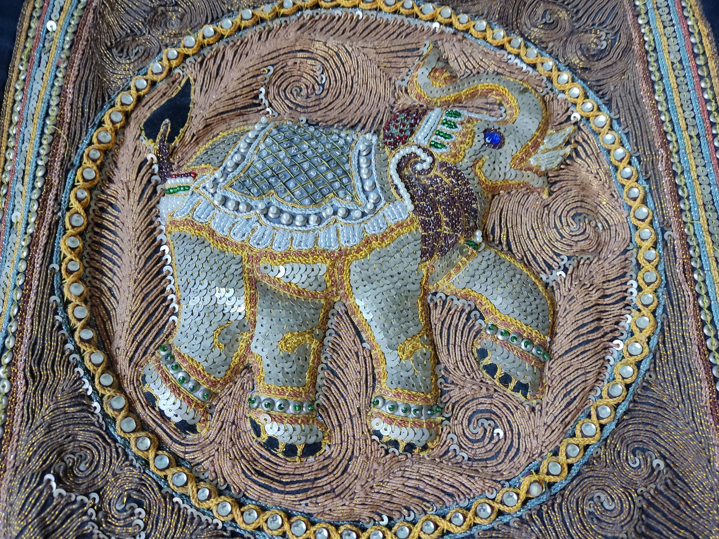 Vintage Kalaga Burmese Tapestry Product of Sandar Tun Golden Elephant Applique Traditional Elephant Embroidery Sequins Beads Cording 3D Etsy New Zealand