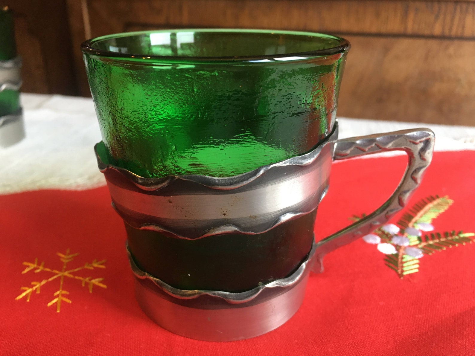 Vintage Punch Bowl Green Glass Set Scandinavian Art Crafts 7 Etsy