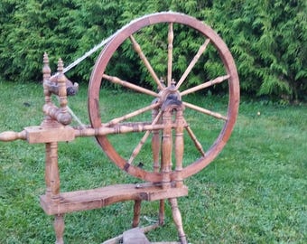 Rare Vintage Swedish wheel Parlor wooden Spinning WHEEL with Wheel 26" Signed