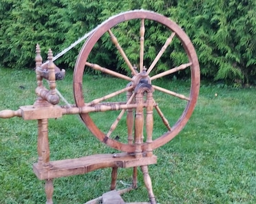 Ancien Enrouleur De Roue à Aubes En Bois Mécanisme Vintage - Roue 30 Cm