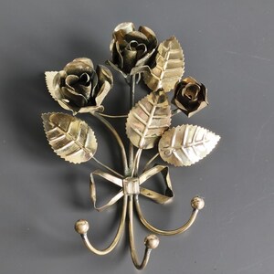 Rare Vintage Brass Rose Wall Hook Handmade Floral Coat Rack Sculptural Mid Century Hollywood Regency Gold Wall Decor Statement