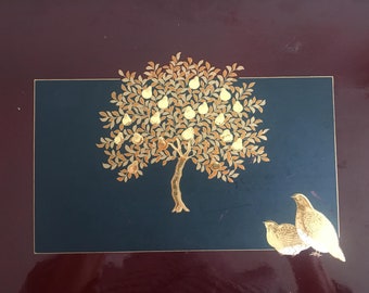 Vintage Serving Plastic Tray Inlaid with Partridges on Pear Tree Mid Century