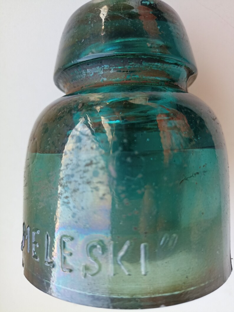 Antik 1920-29 Estnischer grüner Glasisolator mit Handelsmarke Meleski Bild 9