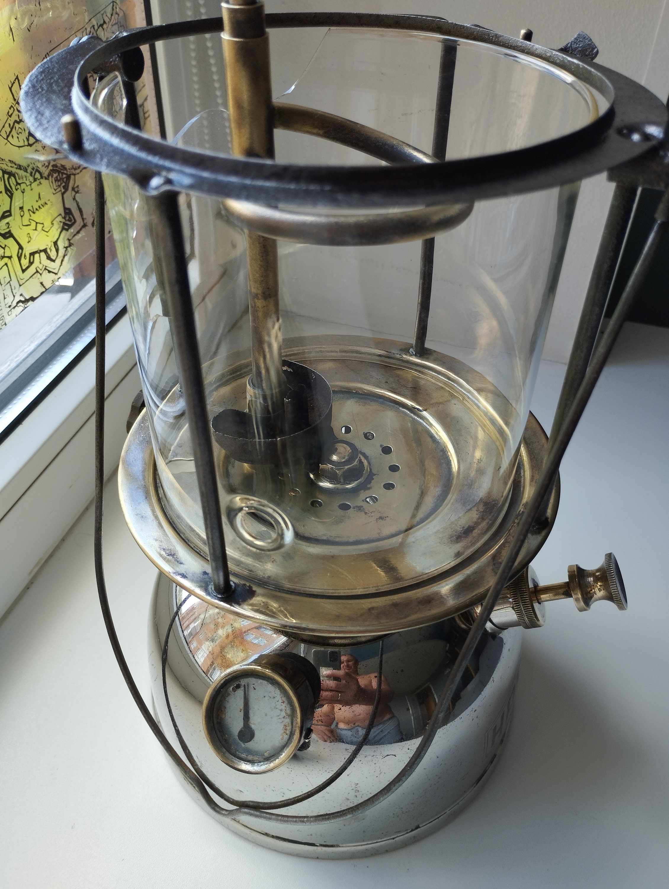 Old Brass Chrome Plated Swedish 1930s KEROSENE LANTERN Gas Old Brass Chrome Plated Swedish 1930s KEROSENE LANTERN Gas
